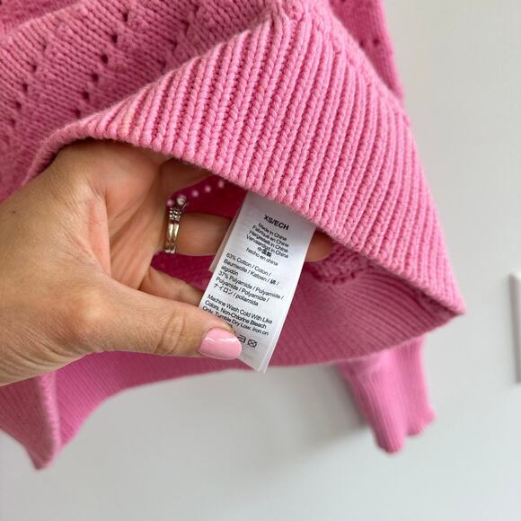 J. Crew Balloon Sleeve Pointelle Crew Neck Cotton Pullover Sweater Pink XS - Picture 6 of 8